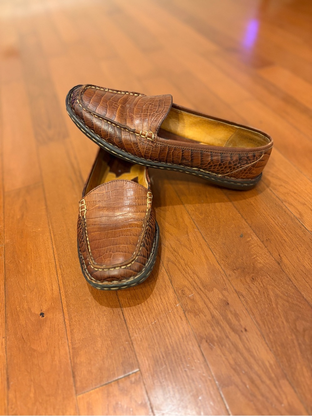 Born | Brown Croc-Embossed Leather Slip-On Loafers
